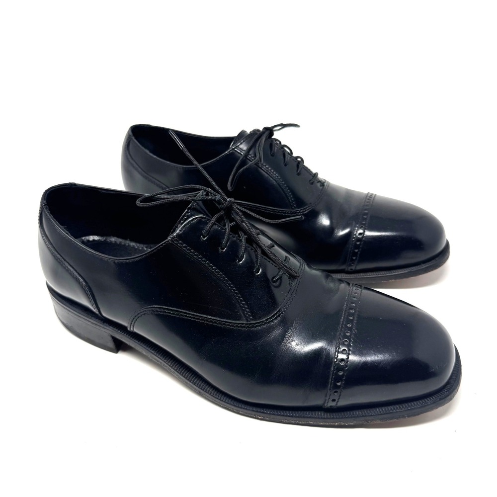 Classic Cap Toe Oxford Dress Shoe Black Leather Florsheim Brogue 9 D Mens